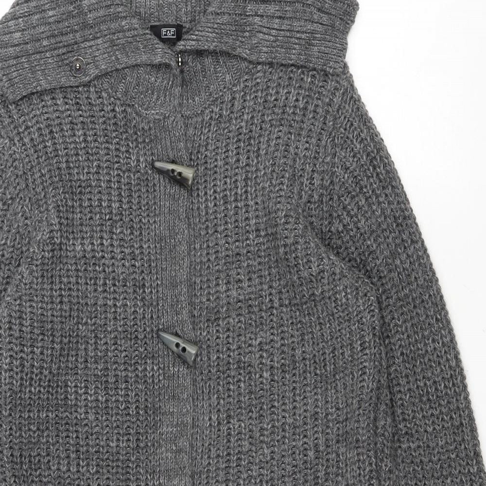 F&F Womens Grey V-Neck Acrylic Cardigan Jumper Size 10