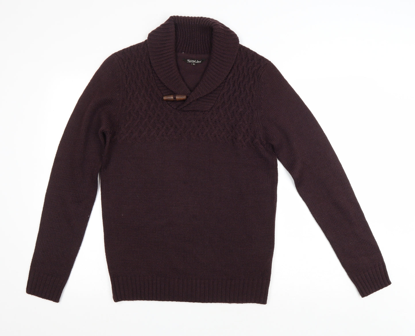 Twisted Soul Mens Purple Collared Acrylic Pullover Jumper Size S