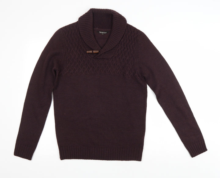 Twisted Soul Mens Purple Collared Acrylic Pullover Jumper Size S