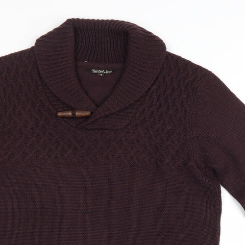 Twisted Soul Mens Purple Collared Acrylic Pullover Jumper Size S