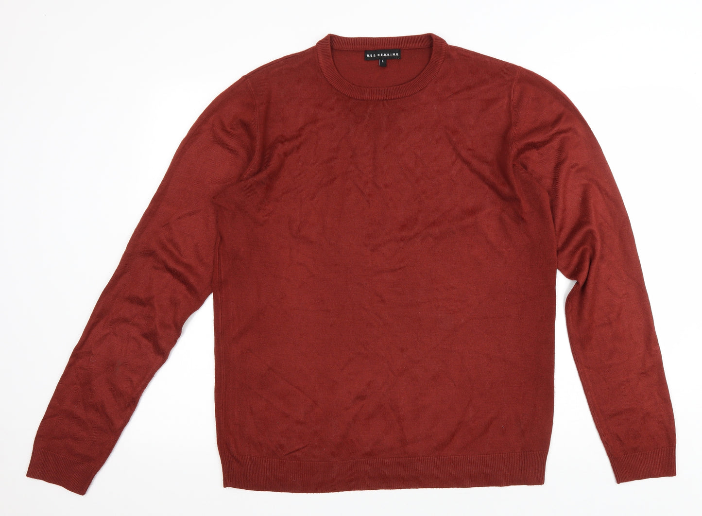 Red Herring Mens Red Acrylic T-Shirt Size L Round Neck