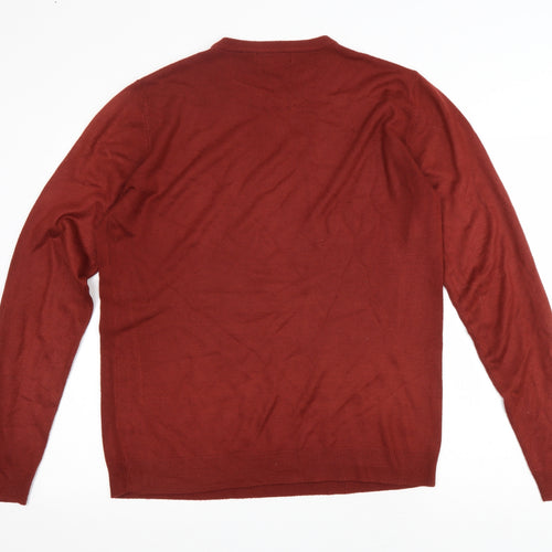 Red Herring Mens Red Acrylic T-Shirt Size L Round Neck