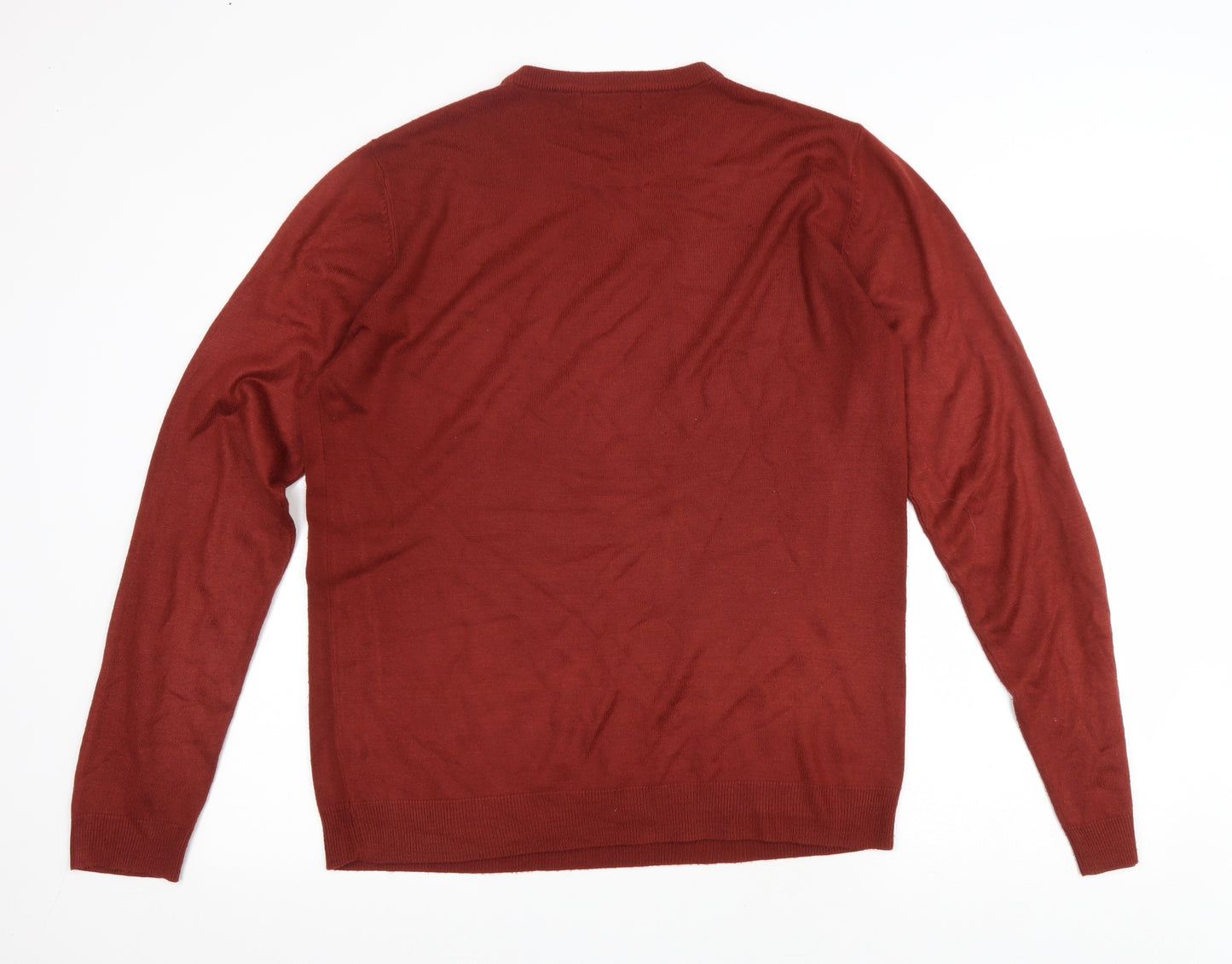 Red Herring Mens Red Acrylic T-Shirt Size L Round Neck