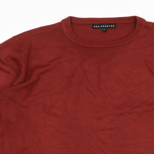 Red Herring Mens Red Acrylic T-Shirt Size L Round Neck