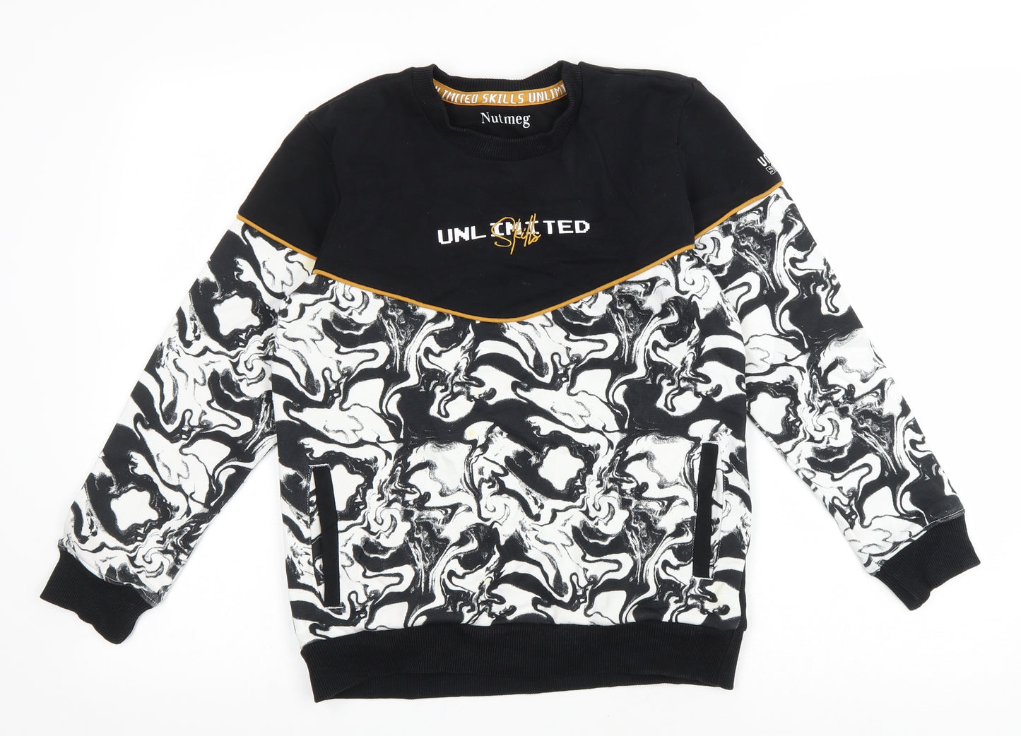 Nutmeg Boys Black Geometric Cotton Pullover Sweatshirt Size 11-12 Years Pullover - Unlimited Skills