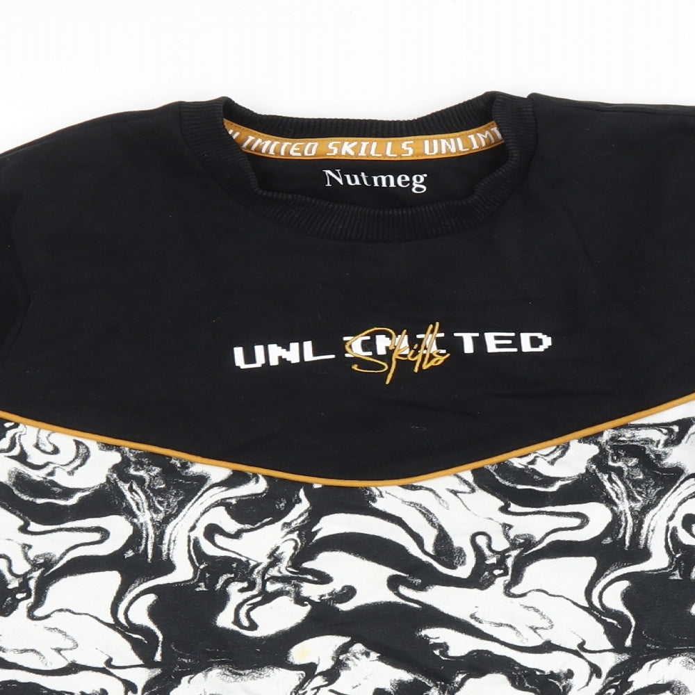 Nutmeg Boys Black Geometric Cotton Pullover Sweatshirt Size 11-12 Years Pullover - Unlimited Skills