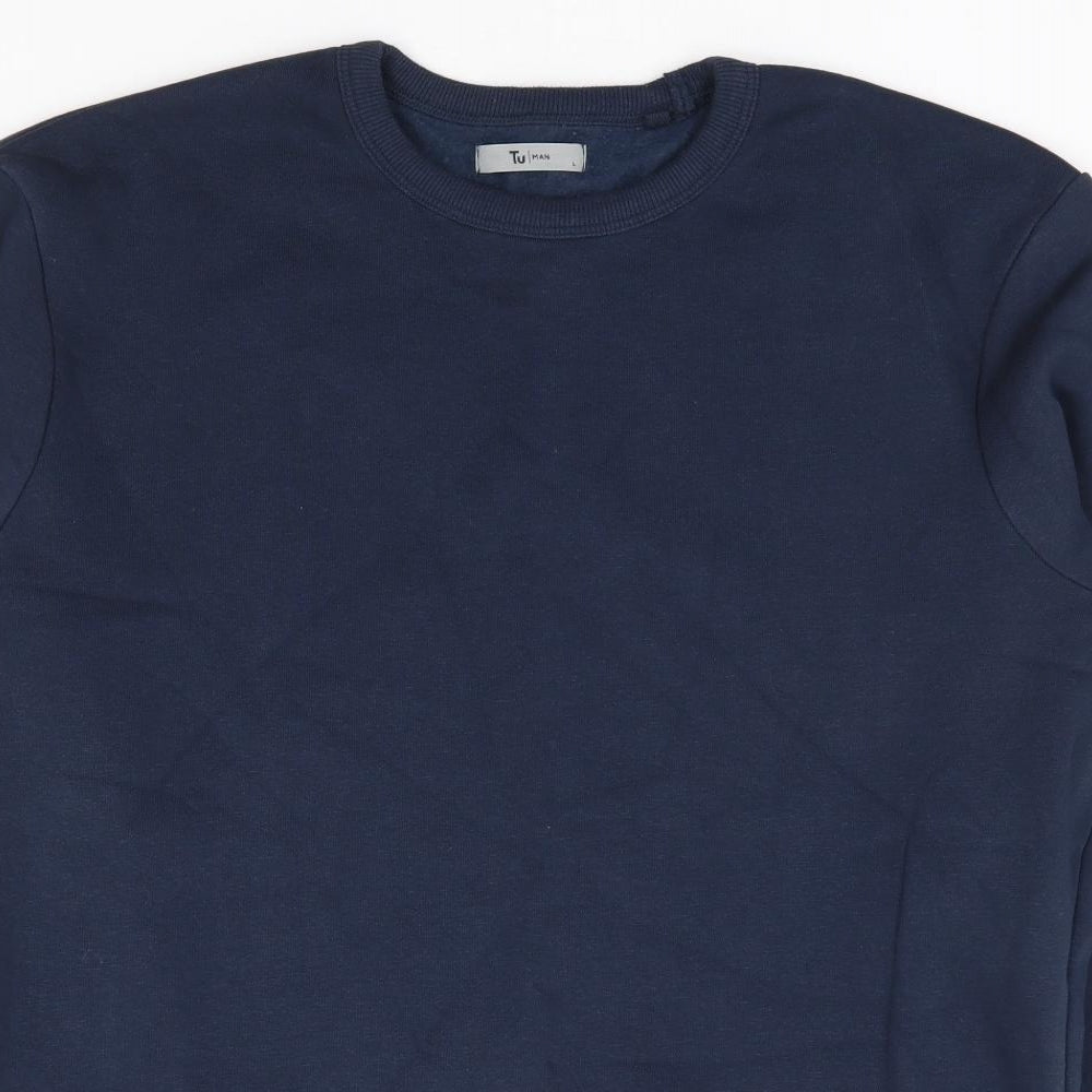 TU Mens Blue Cotton Pullover Sweatshirt Size L