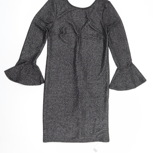 F&F Womens Silver Polyester Mini Size 6 Round Neck Pullover - Bell Sleeve