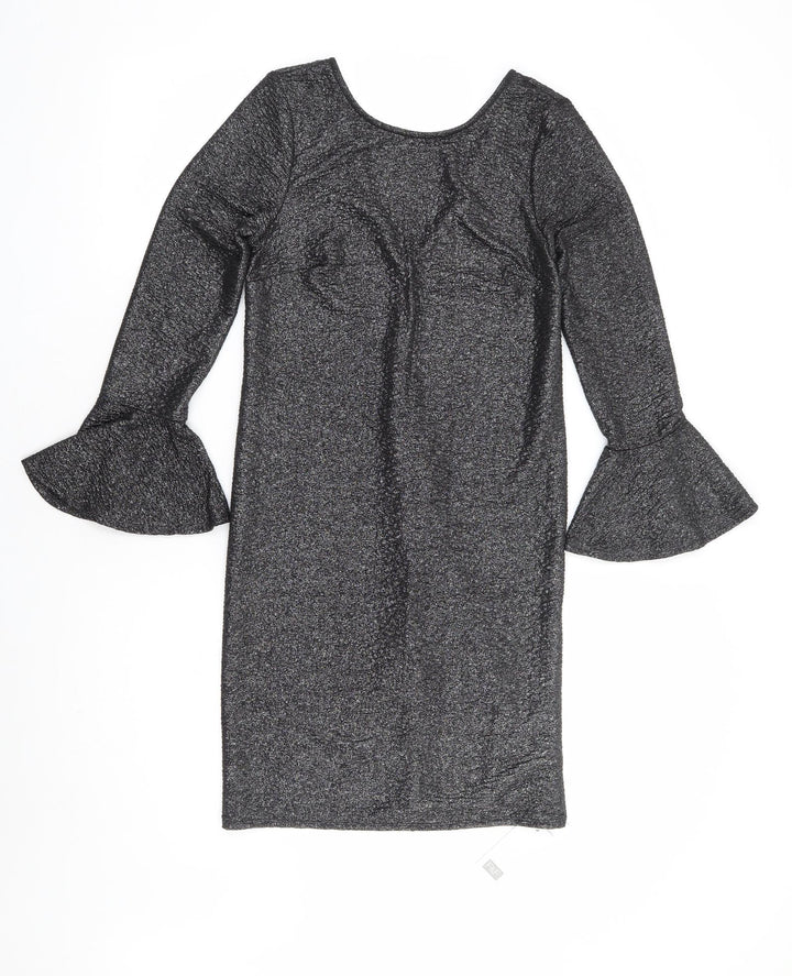 F&F Womens Silver Polyester Mini Size 6 Round Neck Pullover - Bell Sleeve