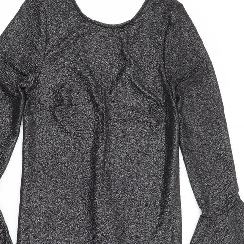 F&F Womens Silver Polyester Mini Size 6 Round Neck Pullover - Bell Sleeve