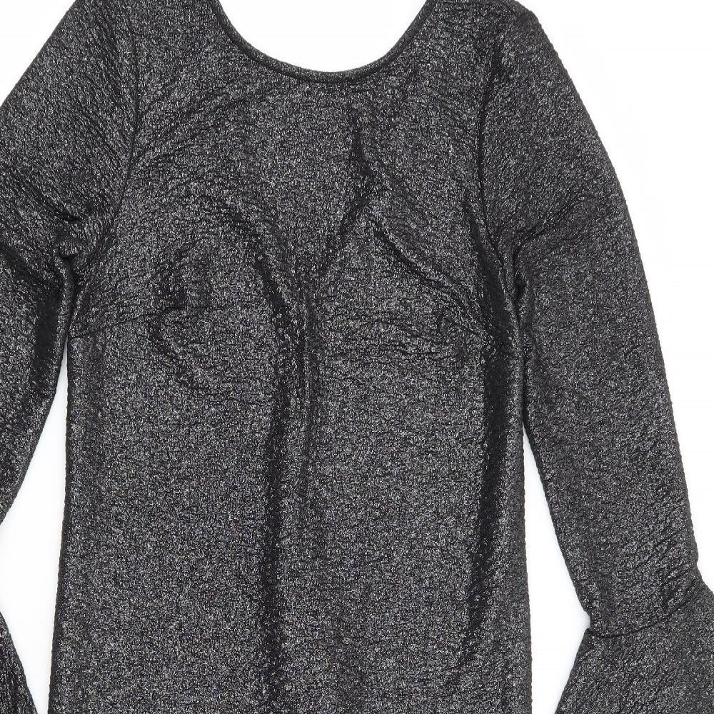 F&F Womens Silver Polyester Mini Size 6 Round Neck Pullover - Bell Sleeve