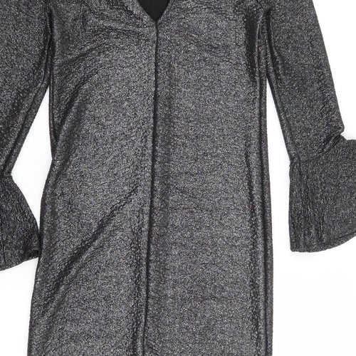 F&F Womens Silver Polyester Mini Size 6 Round Neck Pullover - Bell Sleeve