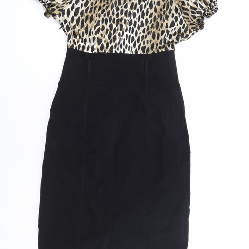 Star by Julian MacDonald Womens Black Animal Print Viscose Pencil Dress Size 10 Off the Shoulder Zip - Wiggle Dress