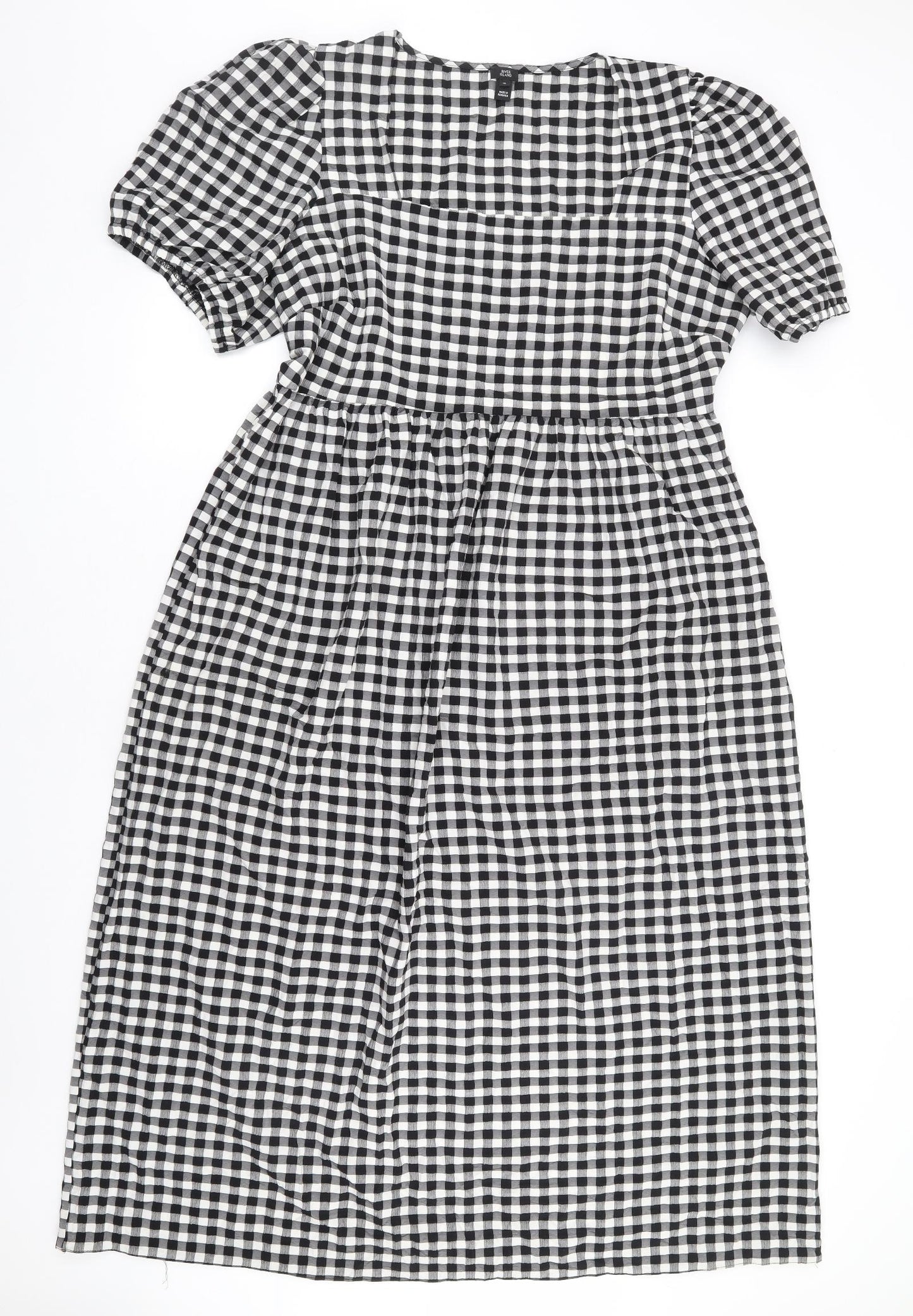 River Island Womens Black Check Viscose Fit & Flare Size 18 Square Neck Zip - Gingham