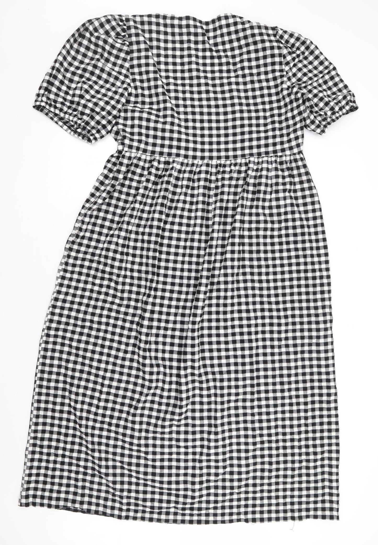 River Island Womens Black Check Viscose Fit & Flare Size 18 Square Neck Zip - Gingham