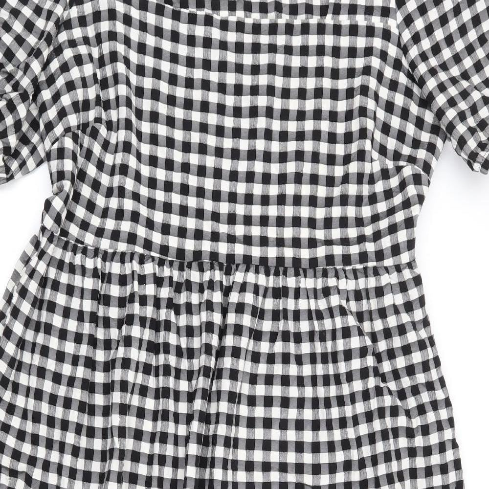 River Island Womens Black Check Viscose Fit & Flare Size 18 Square Neck Zip - Gingham