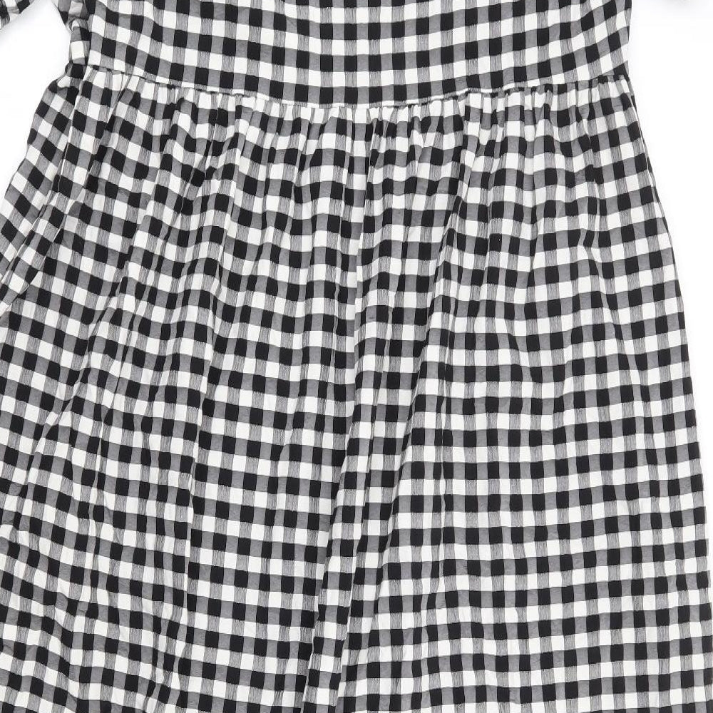 River Island Womens Black Check Viscose Fit & Flare Size 18 Square Neck Zip - Gingham