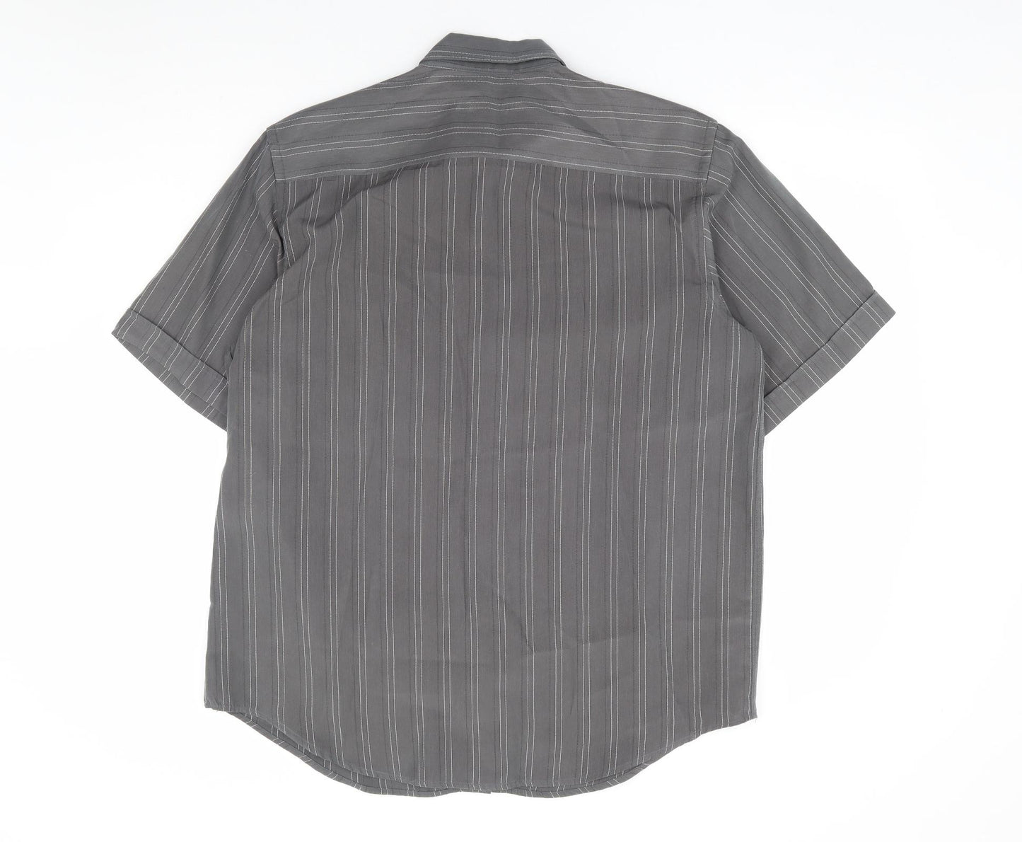 F&F Mens Grey Striped Polyester Button-Up Size L Collared Button