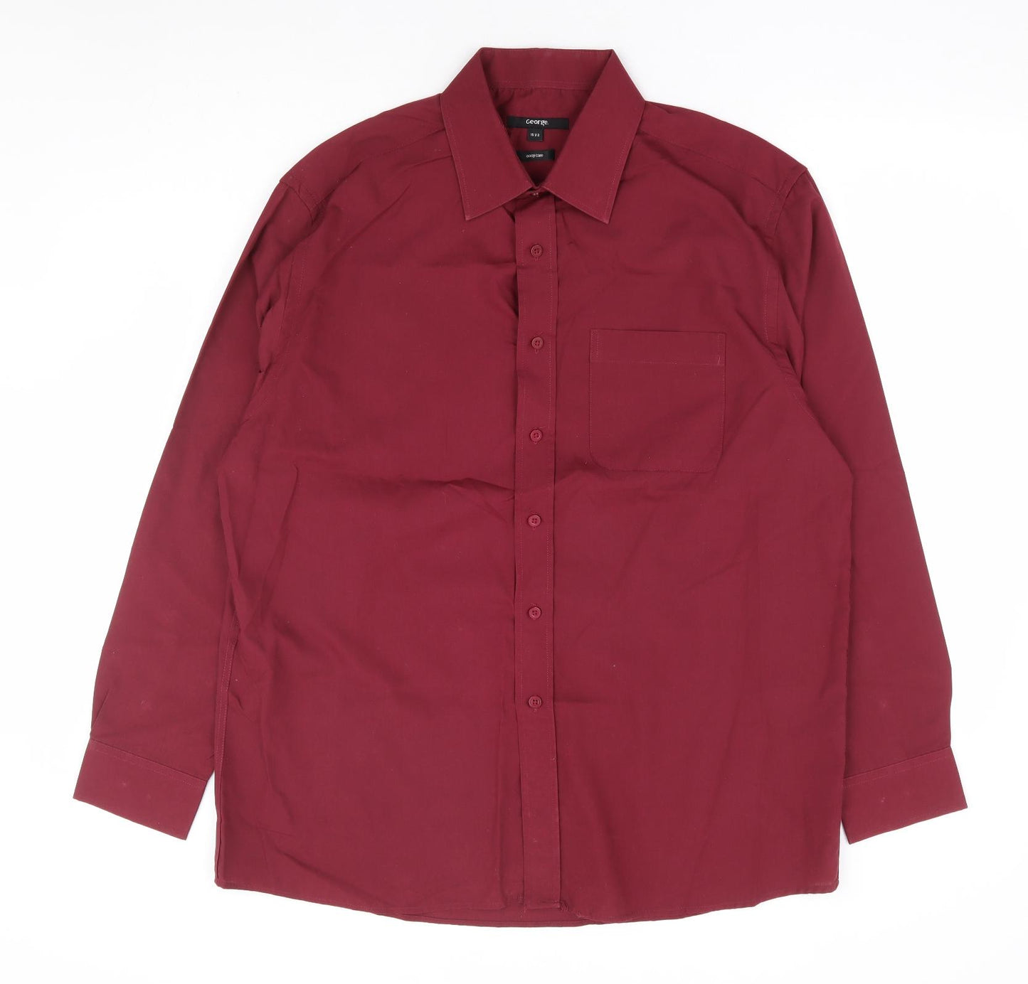 George Mens Red Polyester Dress Shirt Size 16.5 Collared Button
