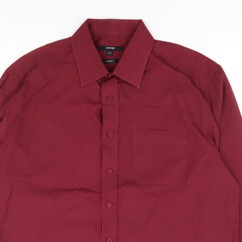 George Mens Red Polyester Dress Shirt Size 16.5 Collared Button