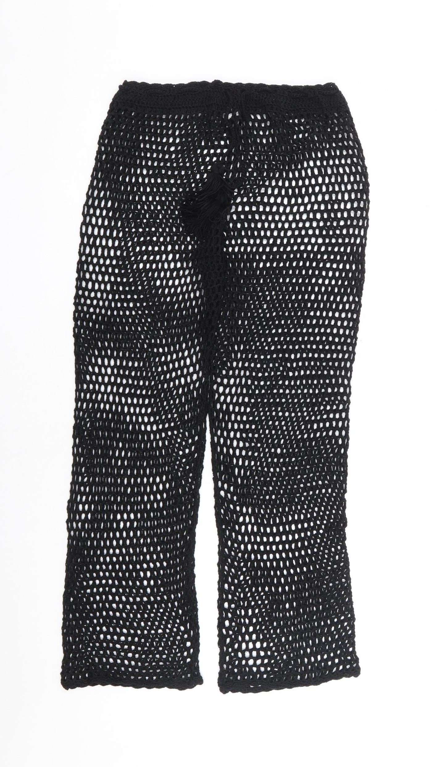 Preworn Womens Black Acrylic Trousers Size L L27 in Regular Drawstring