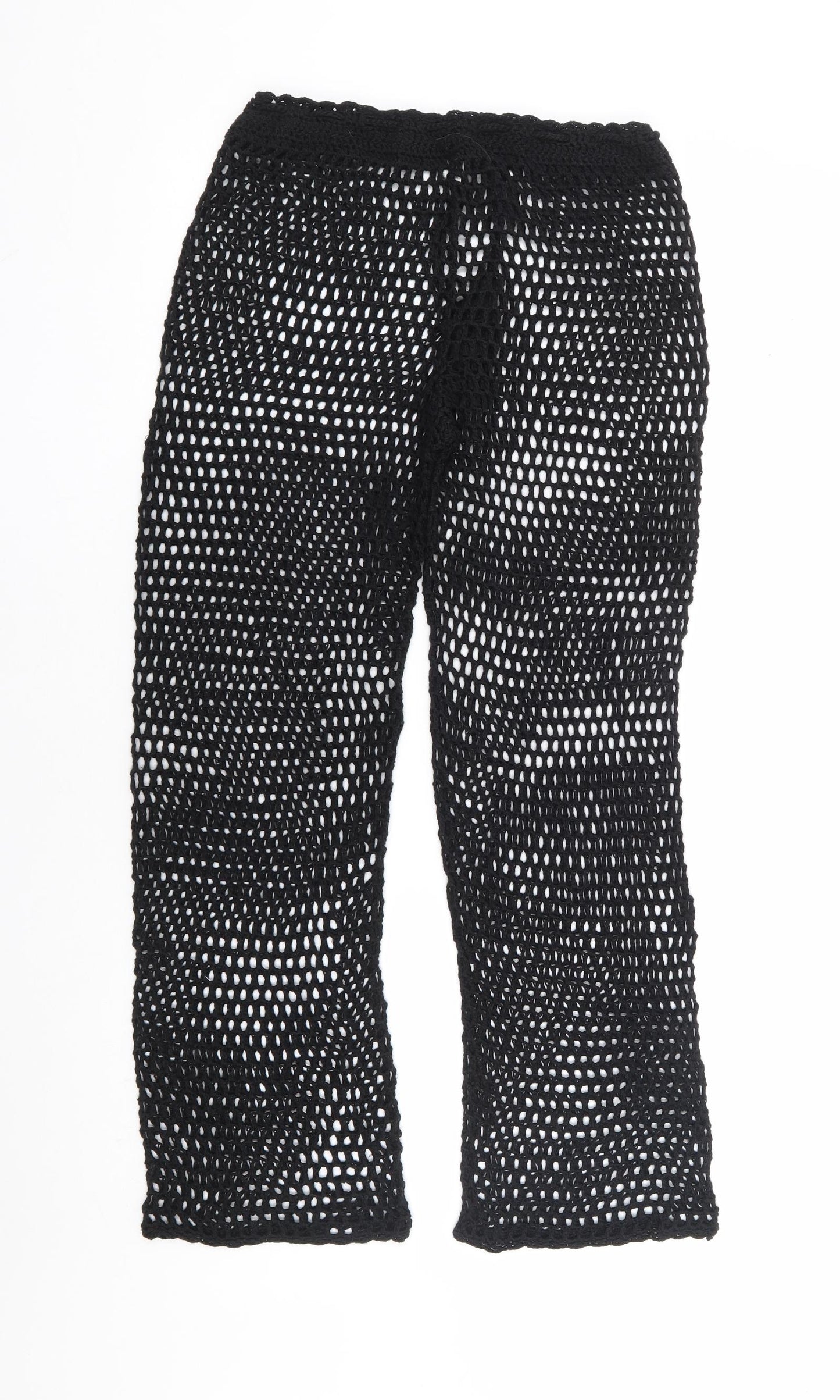 Preworn Womens Black Acrylic Trousers Size L L27 in Regular Drawstring
