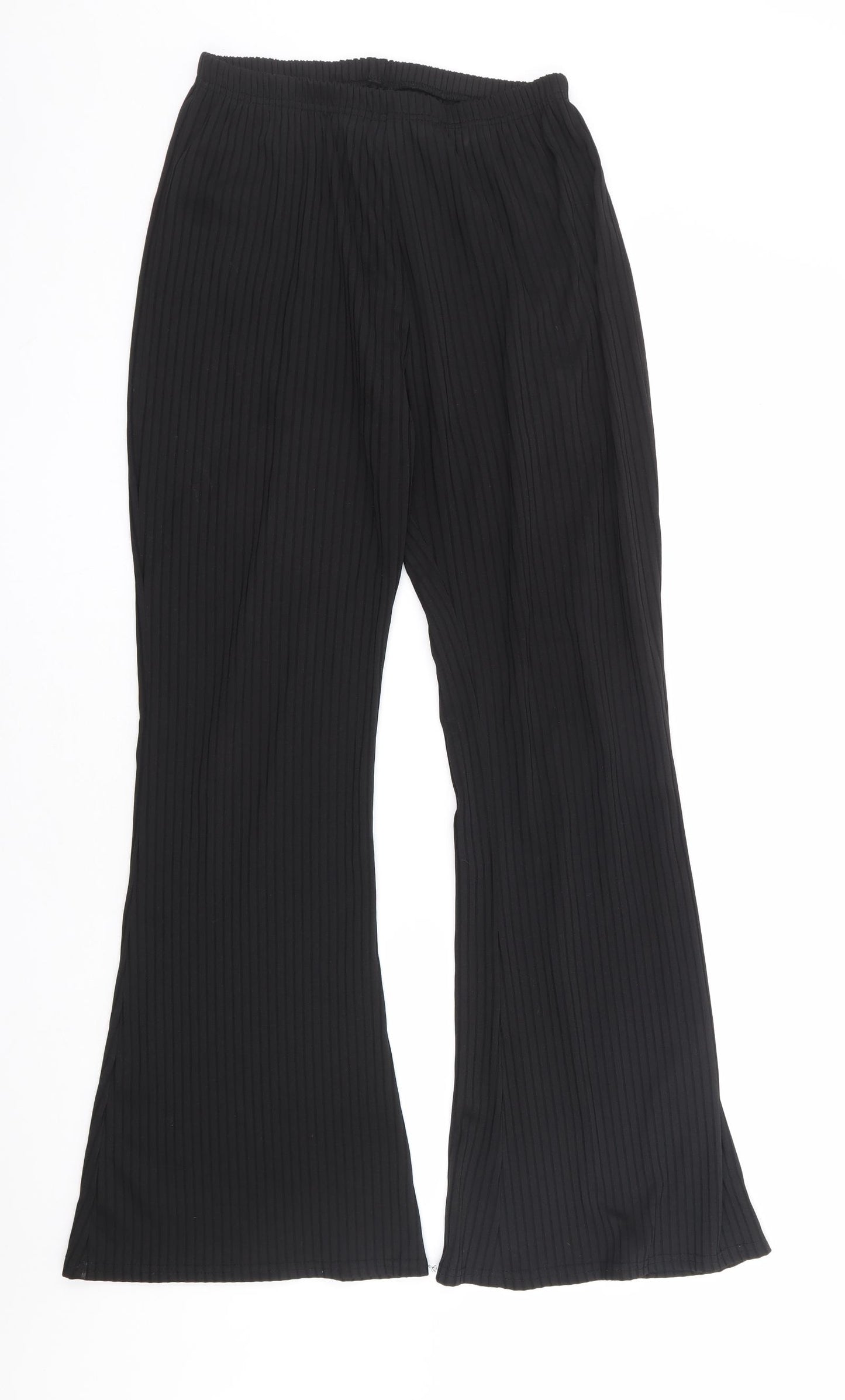 Nasty Gal Womens Black Polyester Trousers Size 14 L30 in Regular - Ribbed