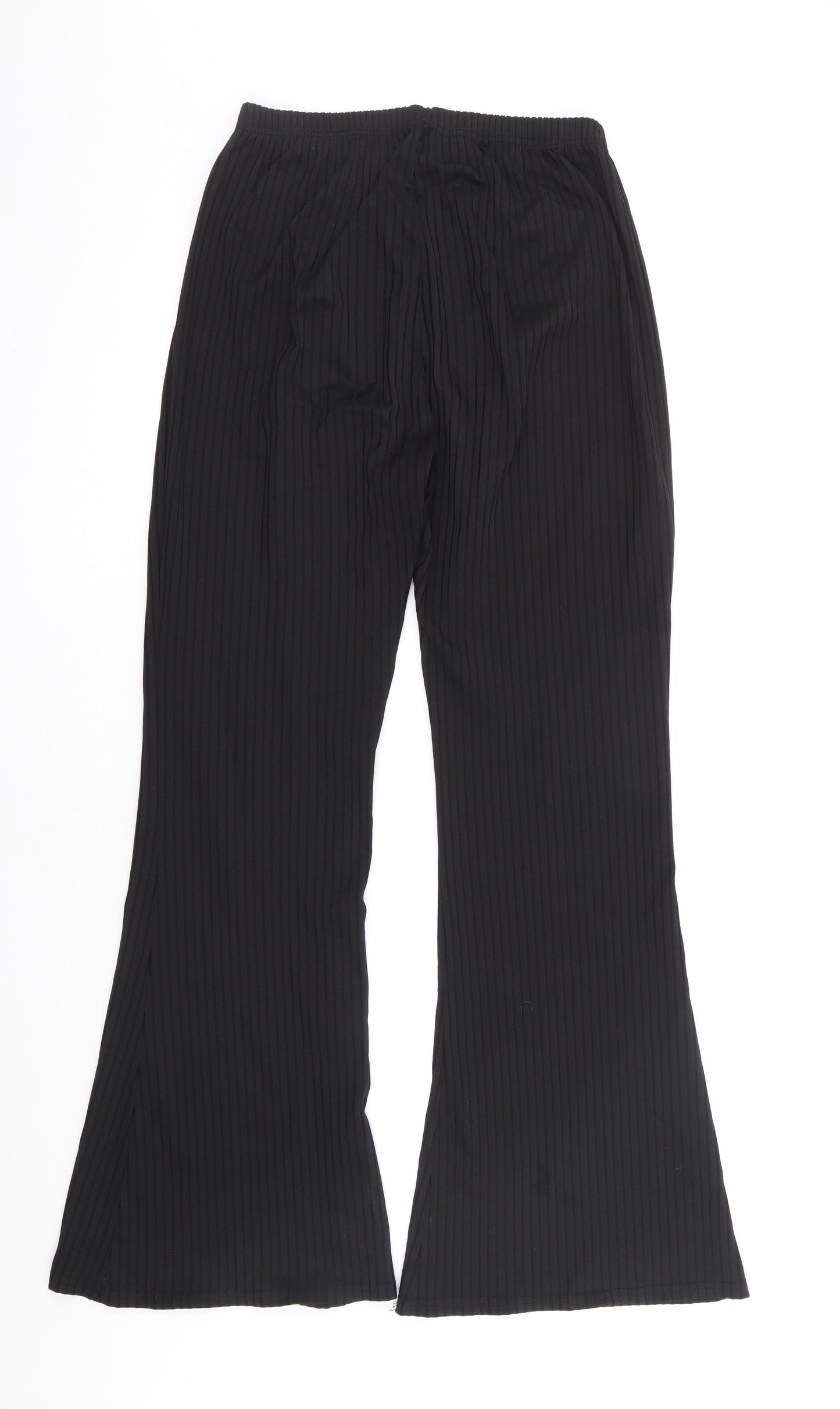 Nasty Gal Womens Black Polyester Trousers Size 14 L30 in Regular - Ribbed