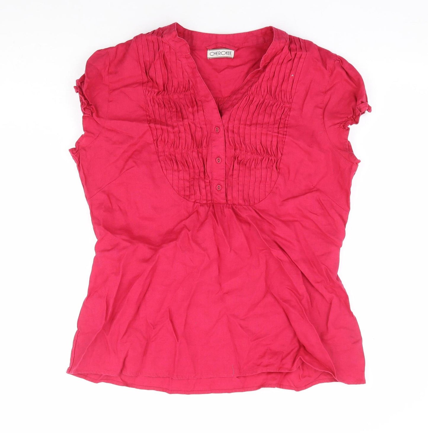Cherokee Womens Pink Linen Basic Blouse Size 16 V-Neck