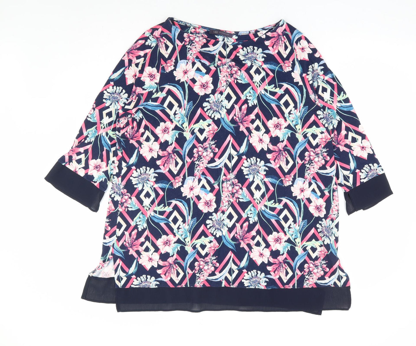 Marks and Spencer Womens Multicoloured Floral Viscose Basic Blouse Size 20 Round Neck - Chiffon Trim