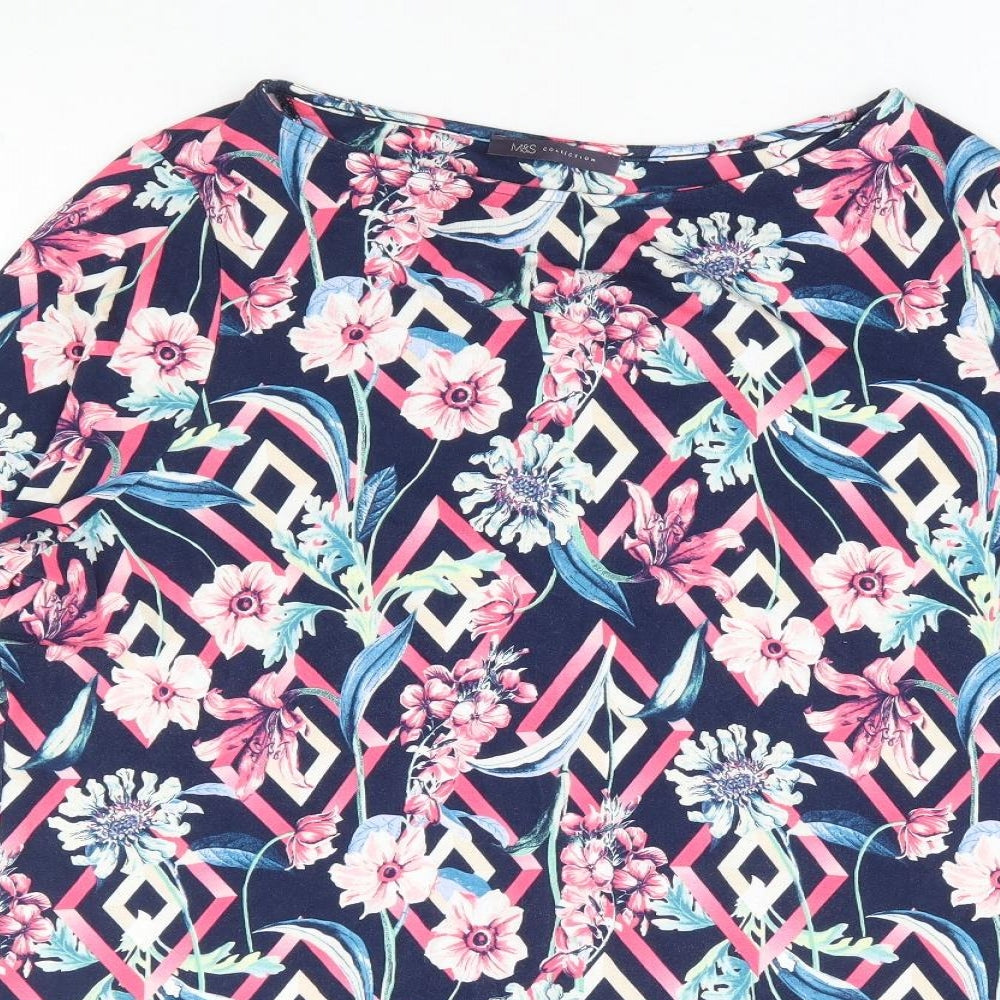 Marks and Spencer Womens Multicoloured Floral Viscose Basic Blouse Size 20 Round Neck - Chiffon Trim