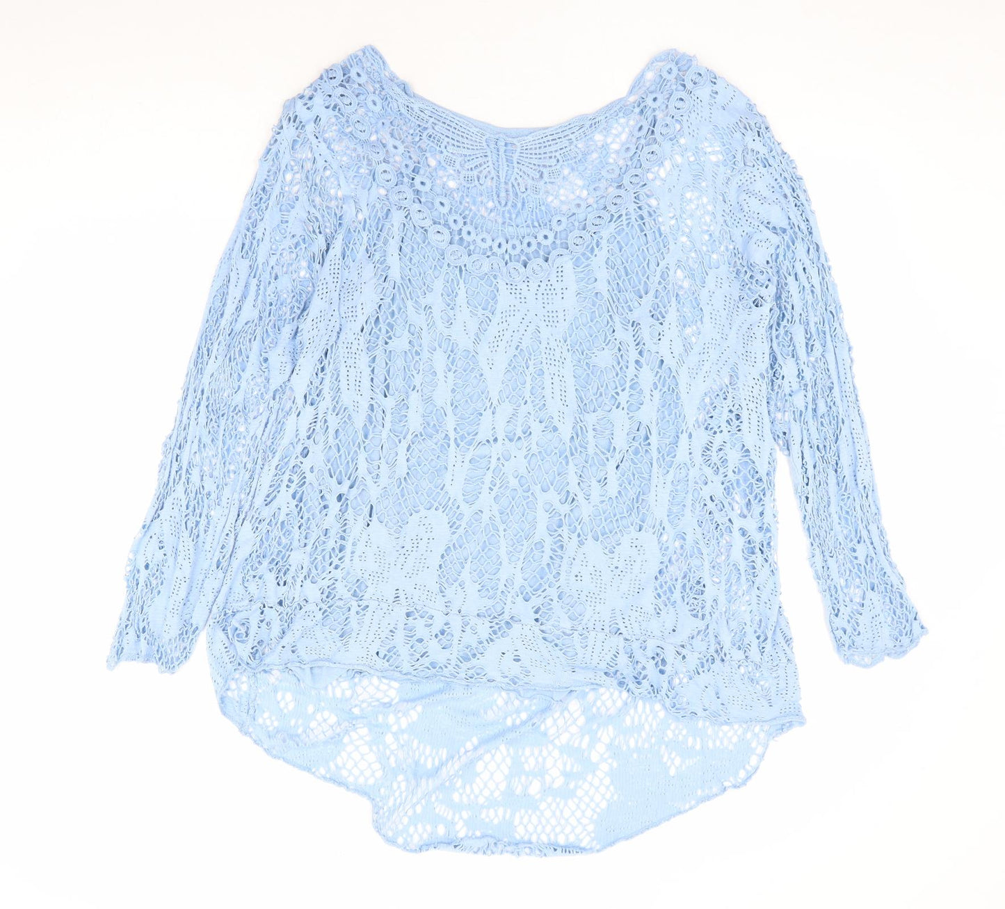 Made in Italy Womens Blue Viscose Basic Blouse Size L Boat Neck - Dipped Hem