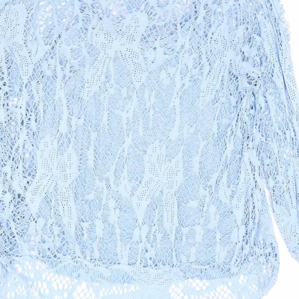 Made in Italy Womens Blue Viscose Basic Blouse Size L Boat Neck - Dipped Hem