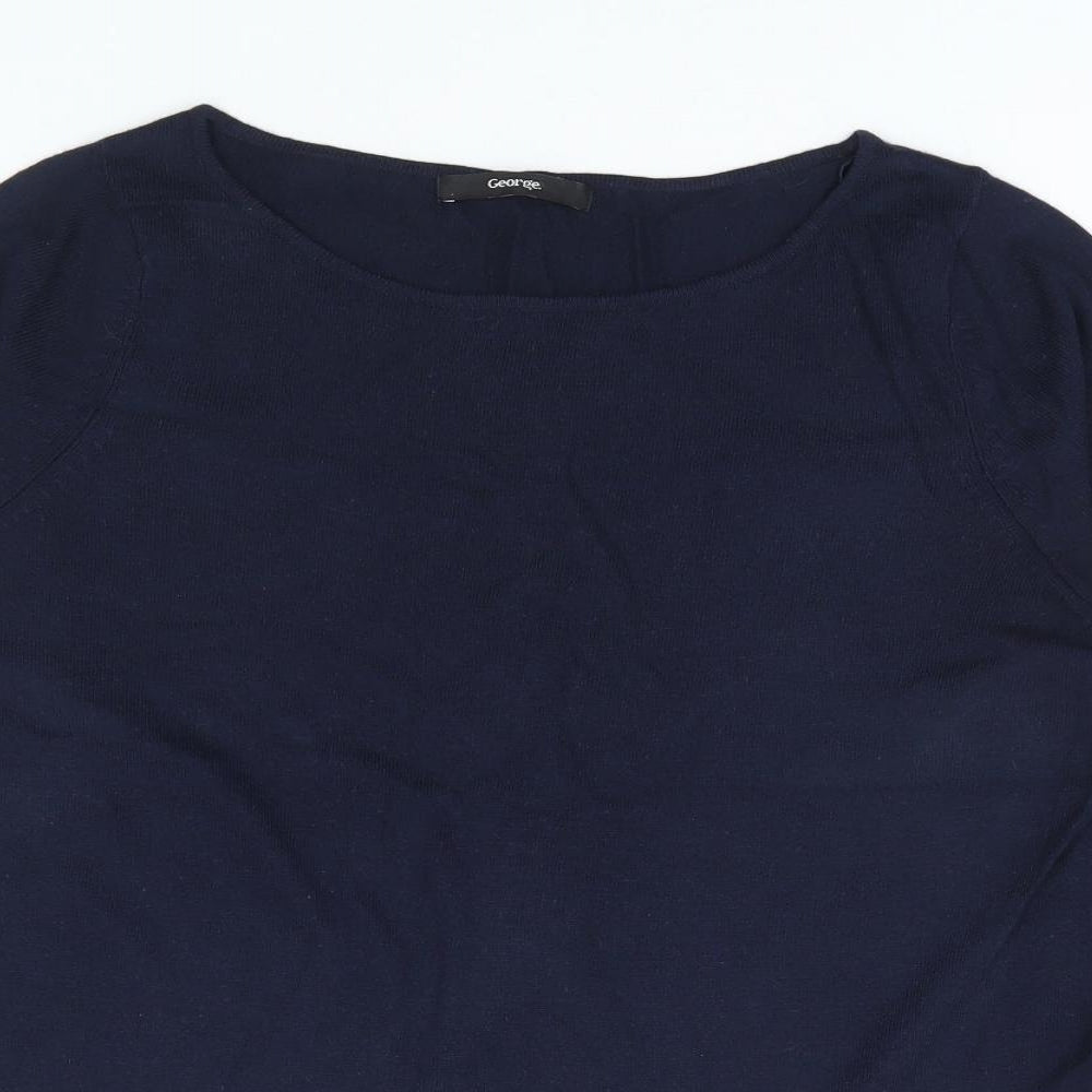 George Womens Blue Nylon Jersey Blouse Size 10 Round Neck - Butterfly
