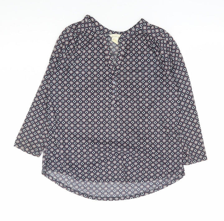H&M Womens Blue Geometric Polyester Basic Blouse Size S V-Neck