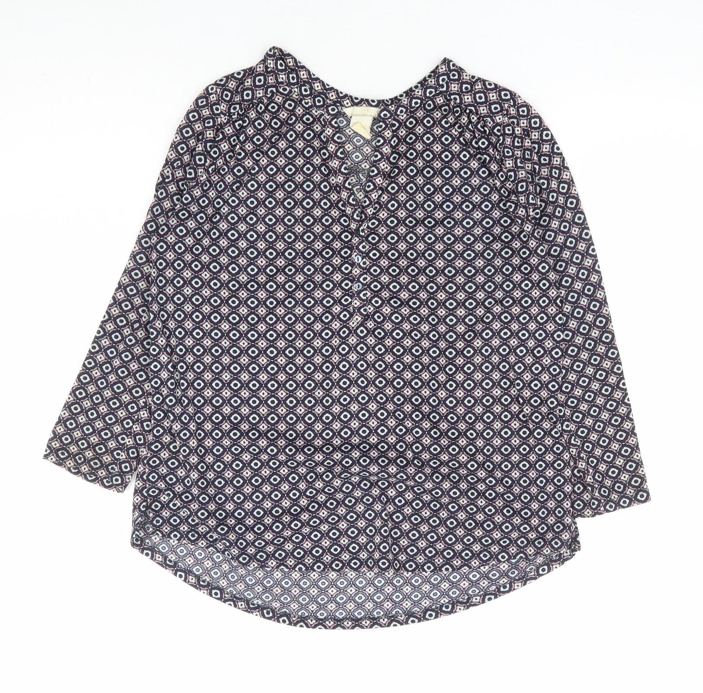 H&M Womens Blue Geometric Polyester Basic Blouse Size S V-Neck