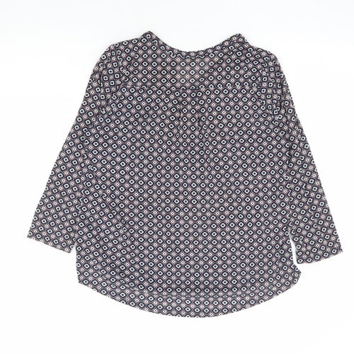 H&M Womens Blue Geometric Polyester Basic Blouse Size S V-Neck