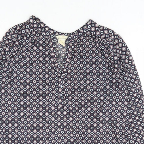 H&M Womens Blue Geometric Polyester Basic Blouse Size S V-Neck