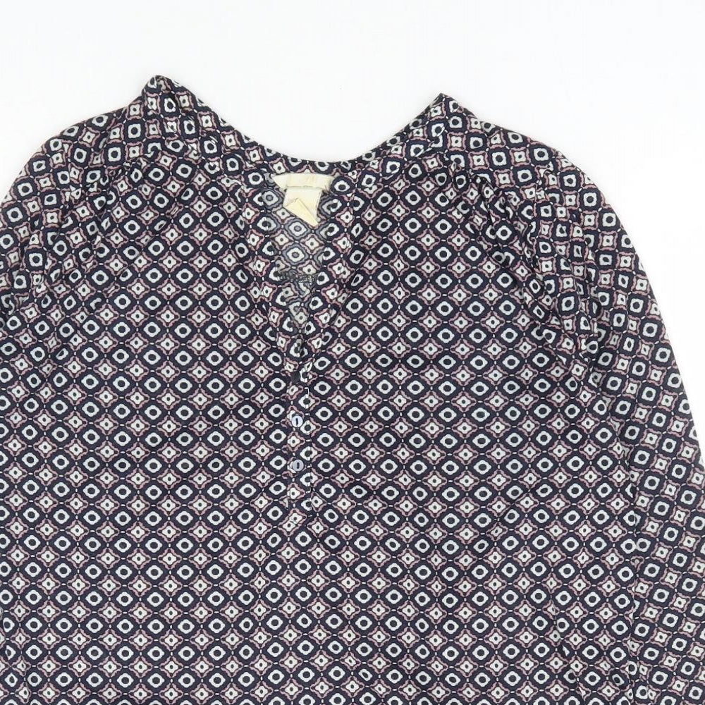H&M Womens Blue Geometric Polyester Basic Blouse Size S V-Neck