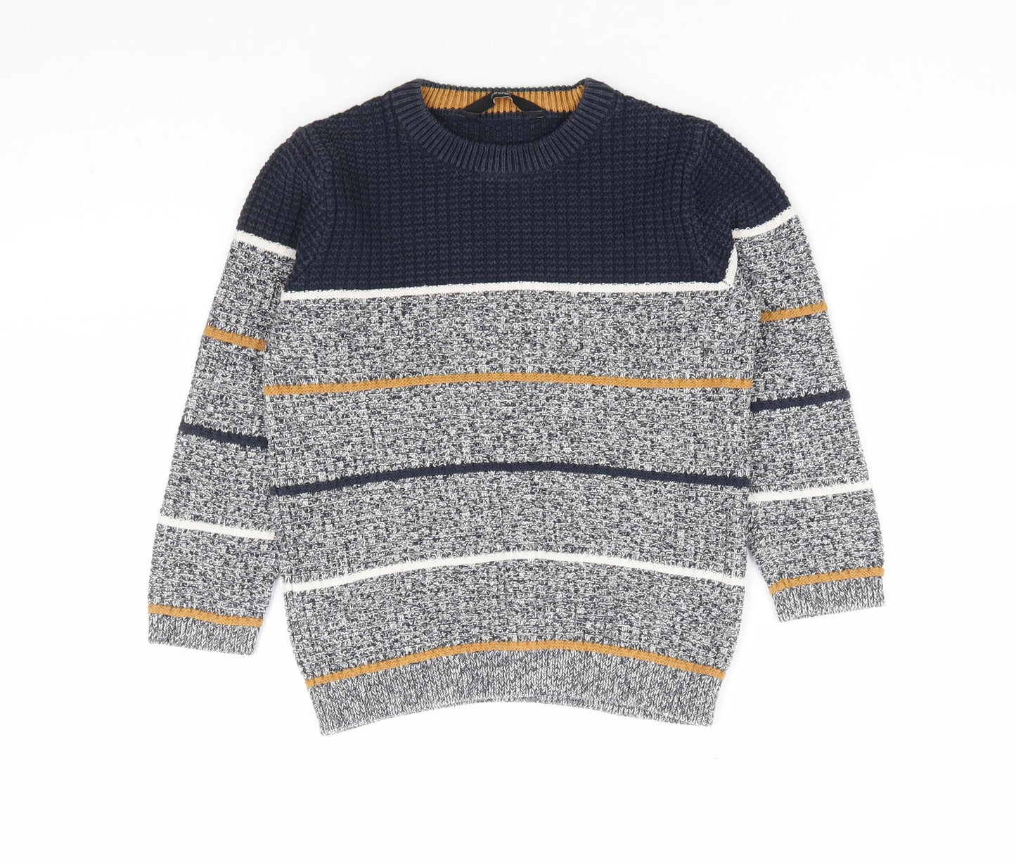 George Boys Blue Round Neck Striped Cotton Pullover Jumper Size 4-5 Years Pullover