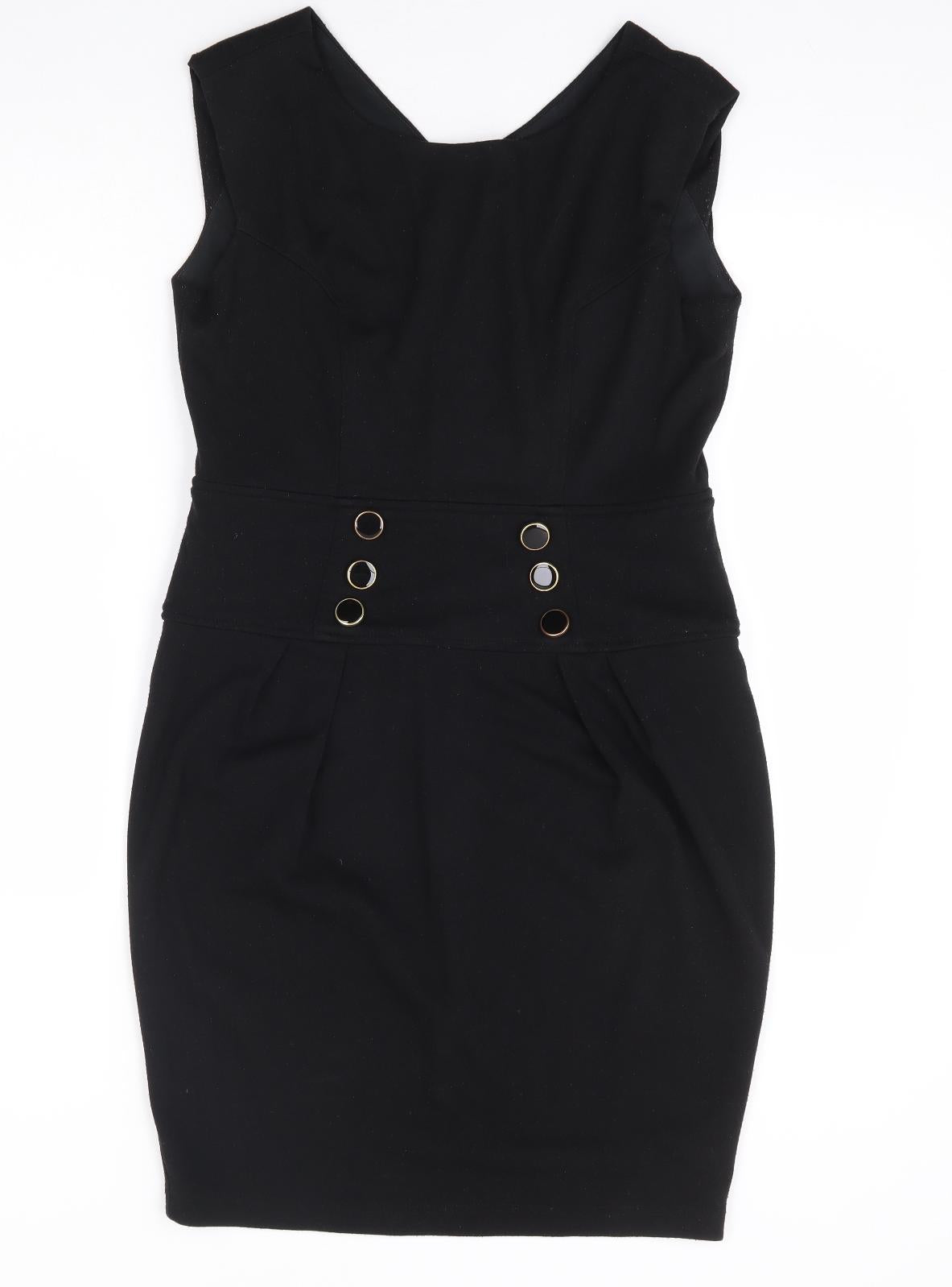 Dorothy Perkins Womens Black Polyester Pencil Dress Size 12 Round Neck Pullover