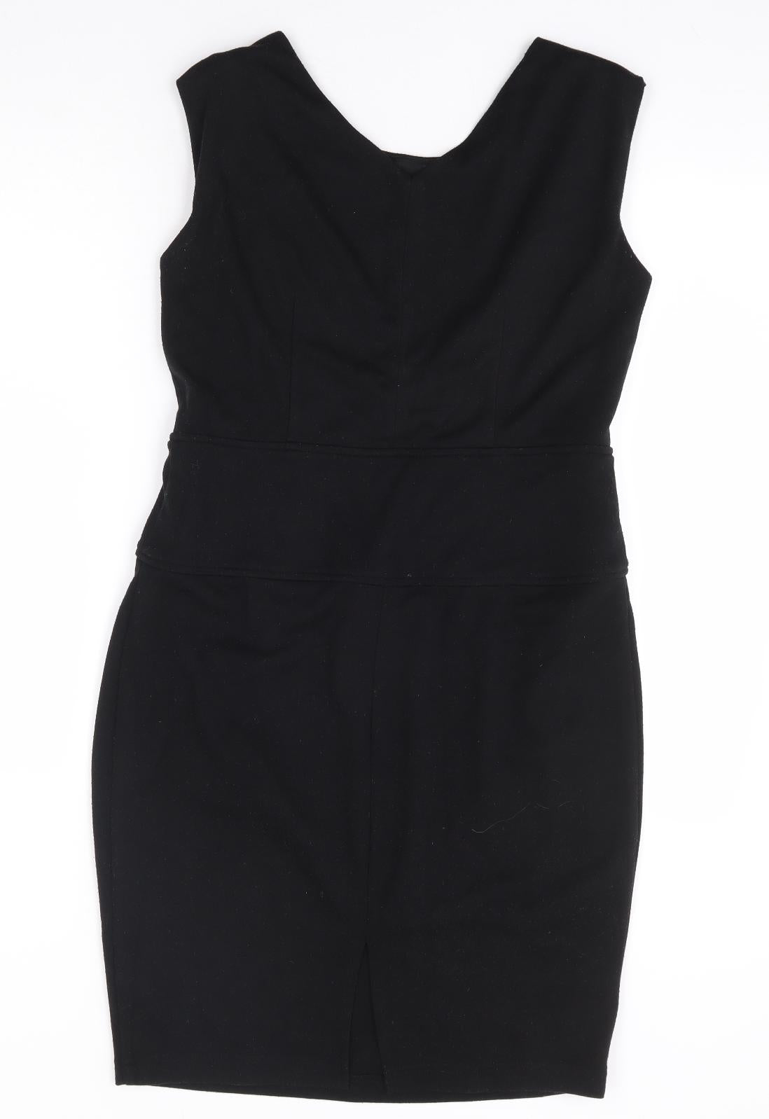 Dorothy Perkins Womens Black Polyester Pencil Dress Size 12 Round Neck Pullover