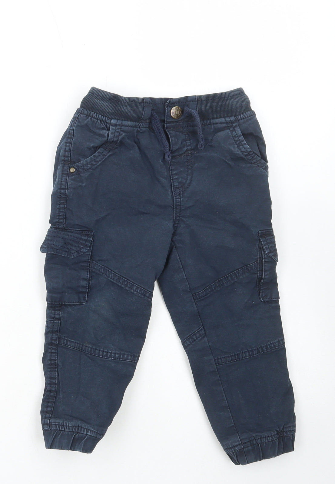 Mothercare Baby Blue Cotton Cargo Trousers Size 18-24 Months Drawstring