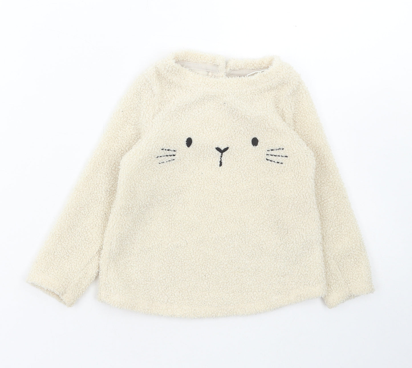 F&F Baby Beige Polyester Pullover Jumper Size 18-24 Months Button - Cat Print