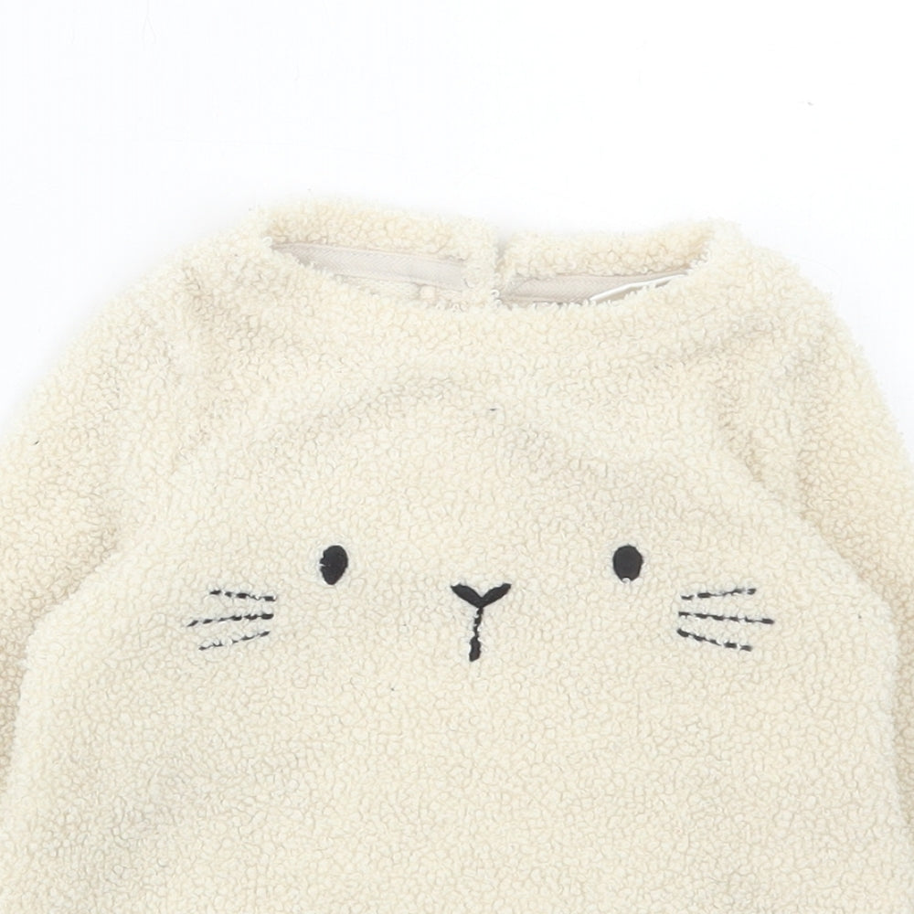F&F Baby Beige Polyester Pullover Jumper Size 18-24 Months Button - Cat Print