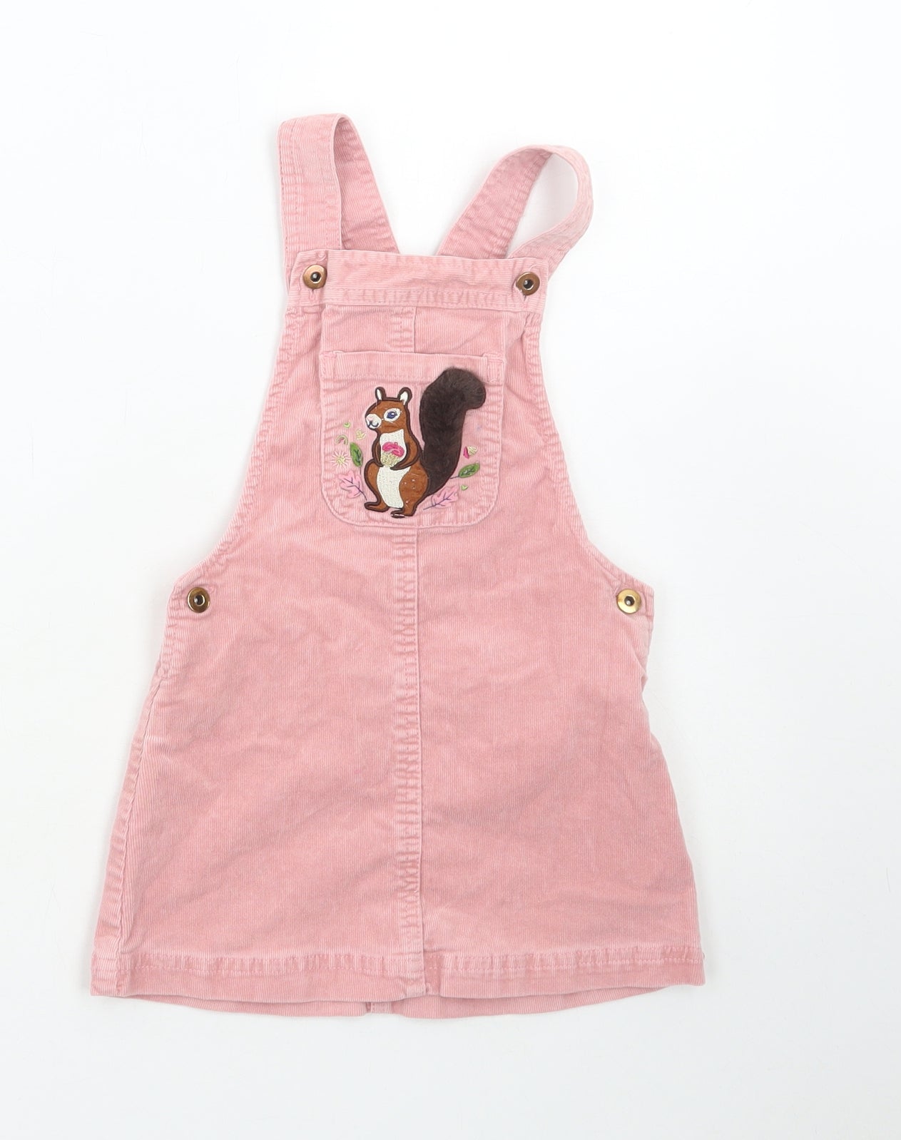 Gillian's Closet Girls Pink Cotton Pinafore/Dungaree Dress Size 2-3 Years Square Neck Button - Squirrel