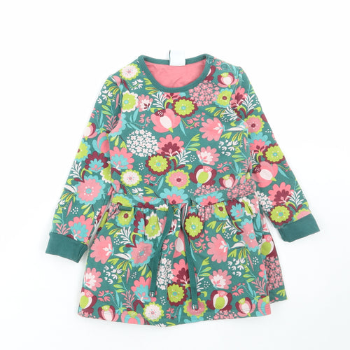 Boboli Girls Green Floral Cotton A-Line Size 2 Years Round Neck Button