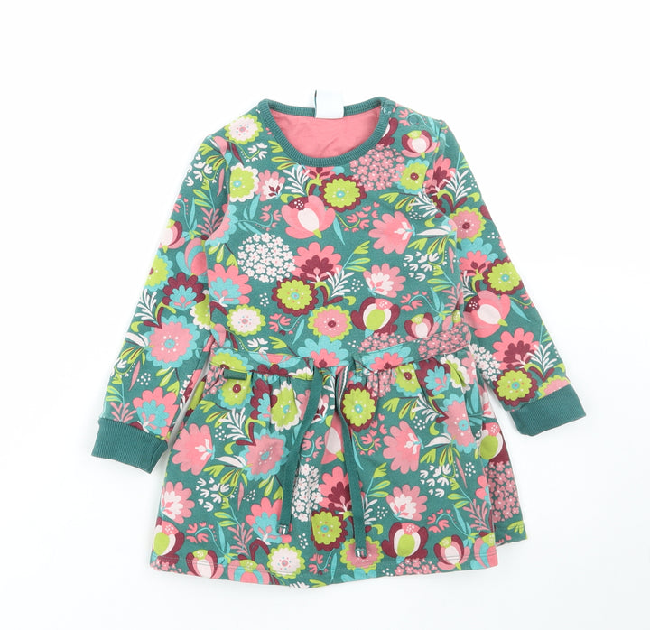 Boboli Girls Green Floral Cotton A-Line Size 2 Years Round Neck Button