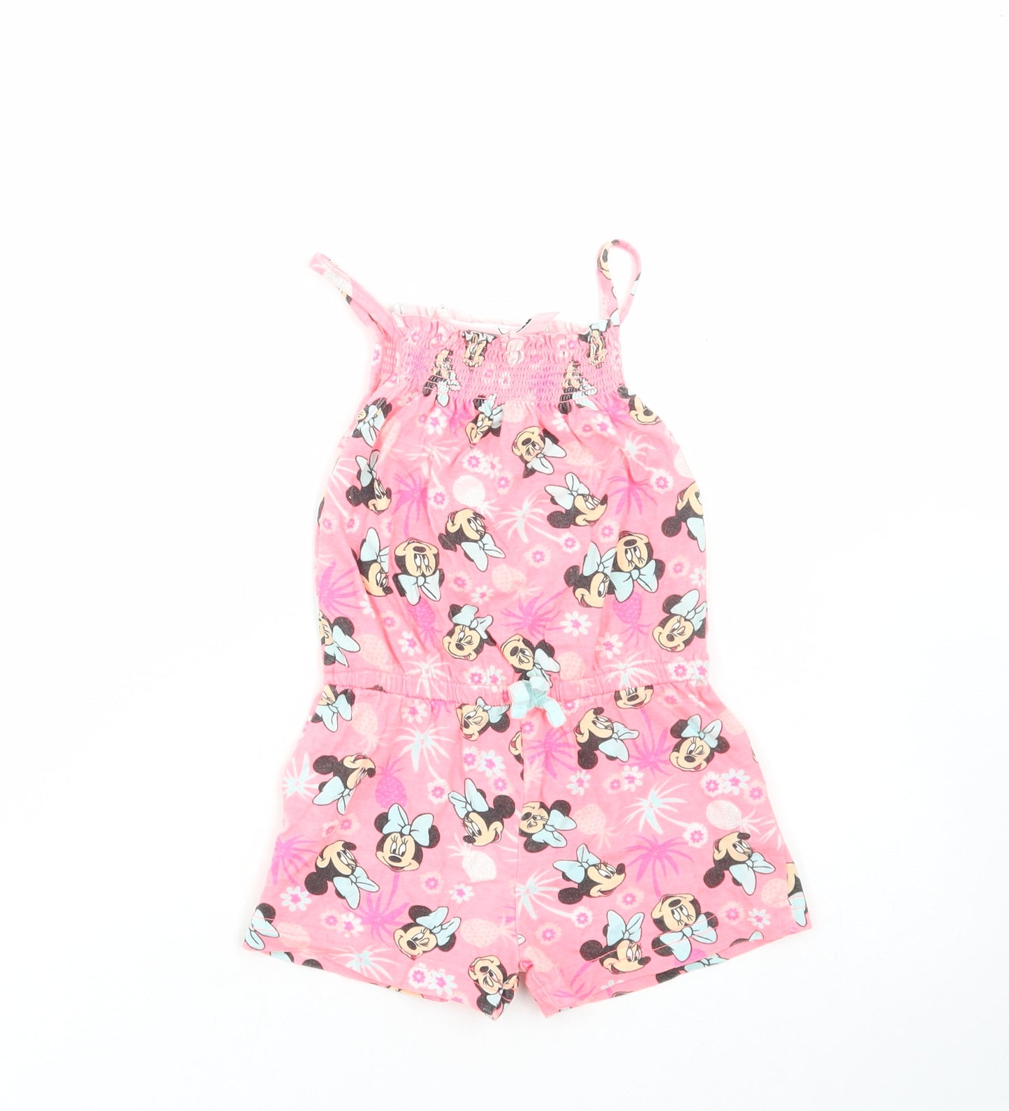 Primark Girls Pink Geometric Cotton Playsuit One-Piece Size 3-4 Years Pullover - Minnie Mouse