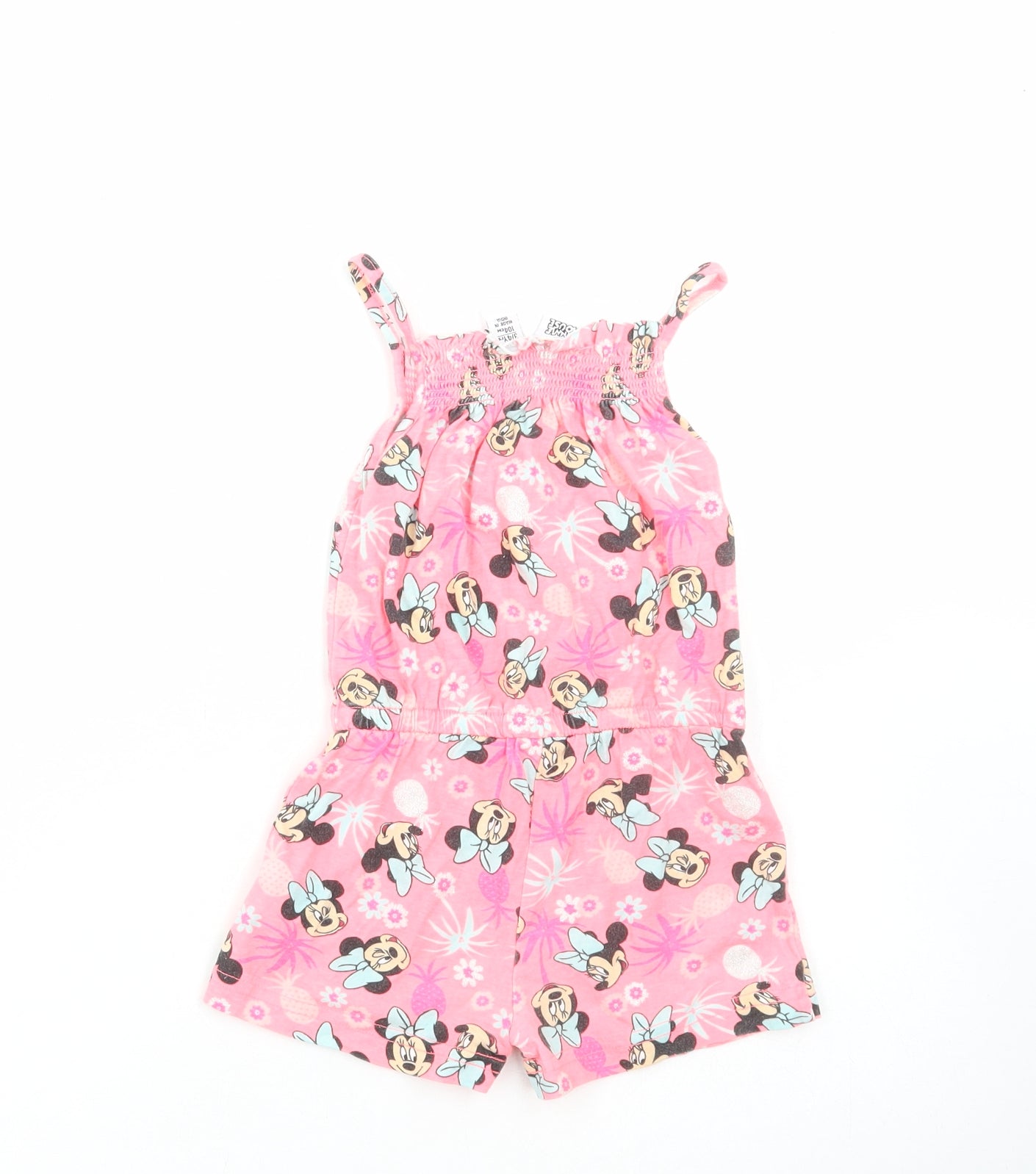 Primark Girls Pink Geometric Cotton Playsuit One-Piece Size 3-4 Years Pullover - Minnie Mouse